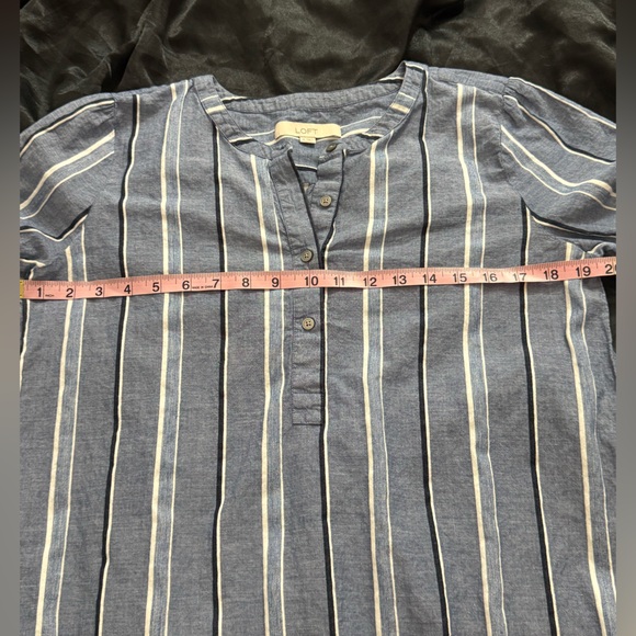 LOFT Blue White Stripe Cotton Long Sleeve Henley Tunic Top Shirt Size M - Picture 5 of 7